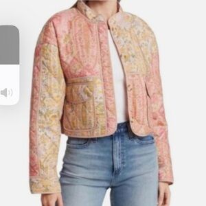 7 For All Mankind Pink and Yellow Bomber Jacket